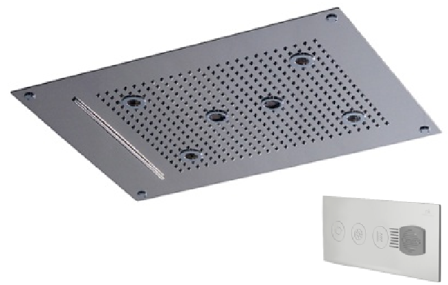 SEASONS SERIES I 52x38 cm. Concealed Ceiling Shower Head. Shower Modes: Rain, twins Central Jet and Waterfall. Additional features: Color Therapy and